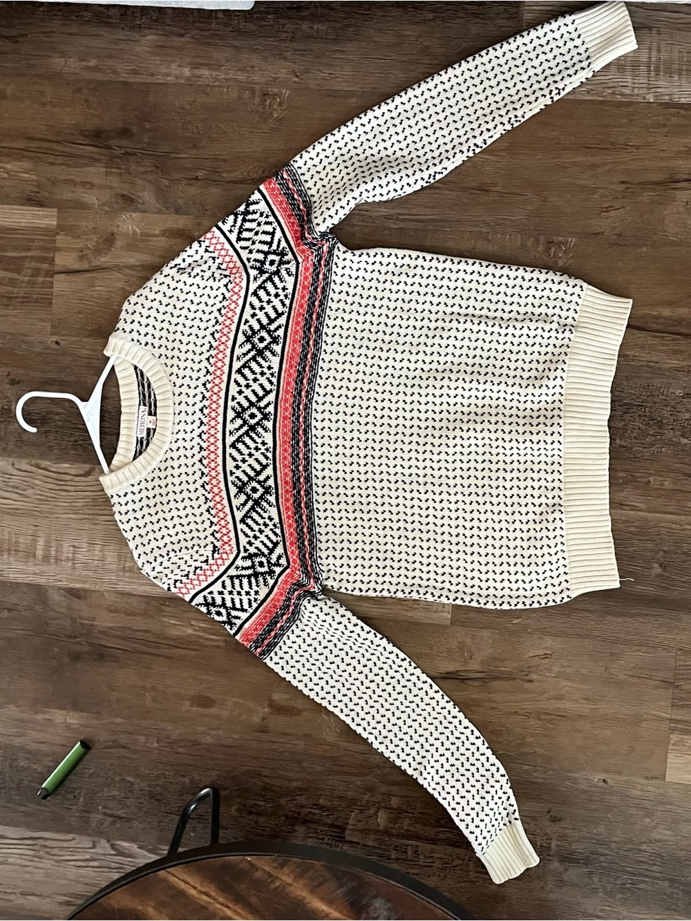 Merona Cream Fair Isle Crewneck Sweater with Pink and Black Yoke